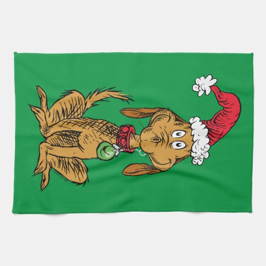 Max the Dog in Santa Hat Theedoek (Horizontaal)