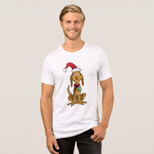 Max the Dog in Santa Hat Tri-Blend Shirt (Voorkant volledig)