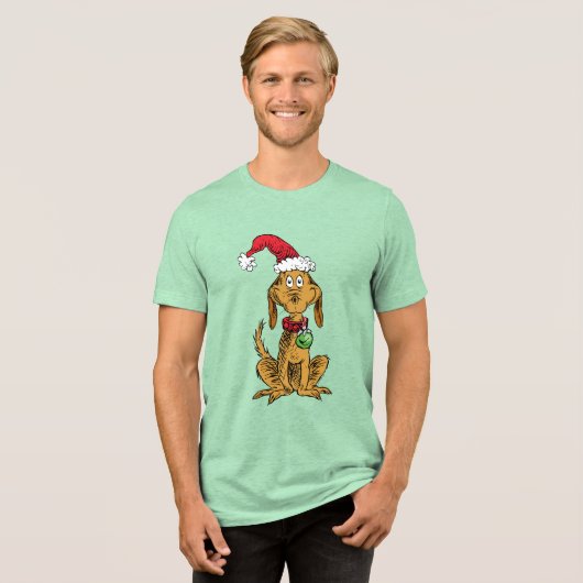 Max the Dog in Santa Hat Tri-Blend Shirt (Voorkant volledig)