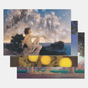 Maxfield Parrish Luchtkastelen 1904 Vintage Fantas Inpakpapier Vel