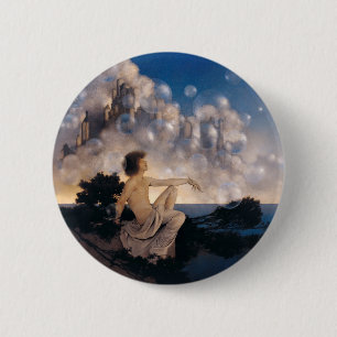 Maxfield Parrish Luchtkastelen 1904 Vintage Fantas Ronde Button 5,7 Cm