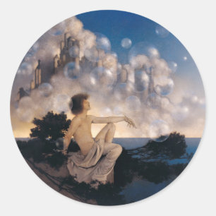 Maxfield Parrish Luchtkastelen 1904 Vintage Fantas Ronde Sticker