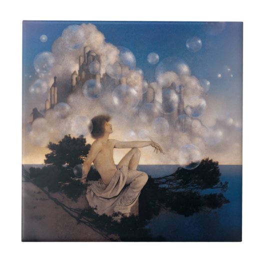 Maxfield Parrish Luchtkastelen 1904 Vintage Fantas Tegeltje (Voorkant)