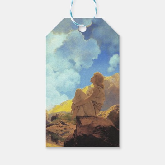 Maxfield Parrish Ochtend 1922 Wolk Blauw Kunstschi Cadeaulabel (Voorkant)