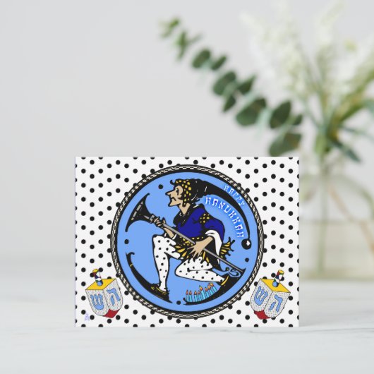 Maxfield Parrish-y Hanukkah Elf en Dreidel Feestdagenkaart (Staand voorkant)