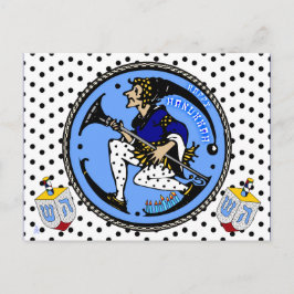 Maxfield Parrish-y Hanukkah Elf en Dreidel Feestdagenkaart