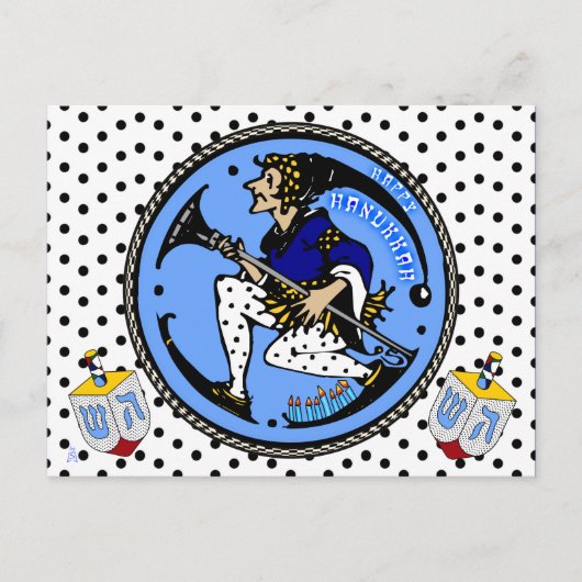 Maxfield Parrish-y Hanukkah Elf en Dreidel Feestdagenkaart (Voorkant)