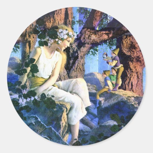 Maxfield Parrish's Fair Princess en de Gnomes Ronde Sticker (Voorkant)