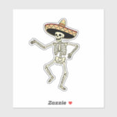 Maxican Dancing Skeleton met Sombrero Sticker (Vel)