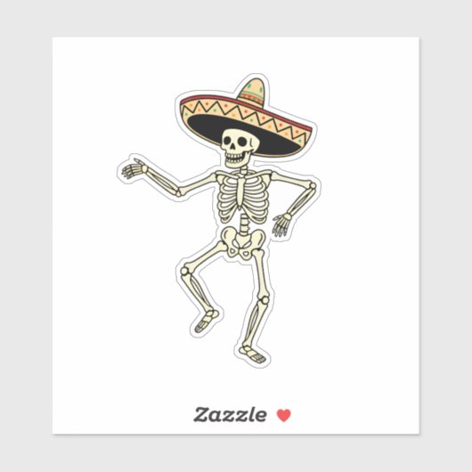 Maxican Dancing Skeleton met Sombrero Sticker (Vel)