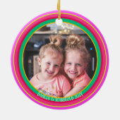 Maximal Kleurrijke Bright Stripes Monogram Foto Keramisch Ornament (Achterkant)