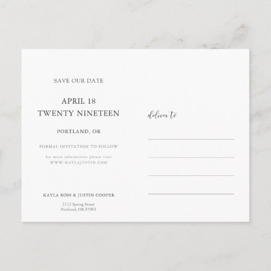 Maximale minimalisme Aangepaste foto Sla de datum Aankondigingskaart (Achterkant)