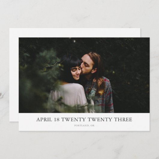 Maximale minimalistische foto Sla de datumkaart op Save The Date (Voorkant / Achterkant)