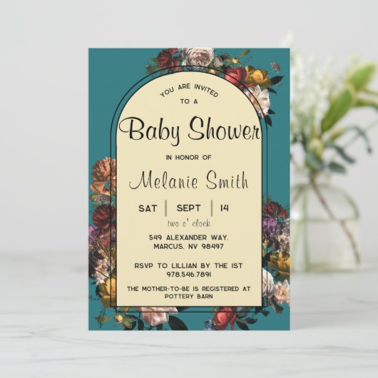 Maximalisaliste Baby shower Uitnodiging Jewel Tone (Staand voorkant)