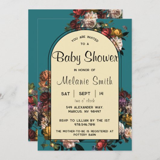 Maximalisaliste Baby shower Uitnodiging Jewel Tone (Voorkant / Achterkant)