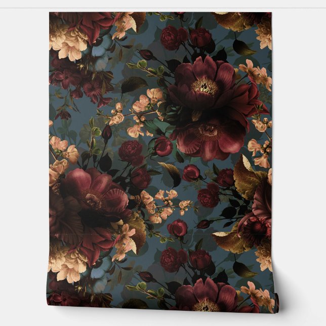 Maximalisme Bold Gothic Moody Florals Behang (Afrollen)