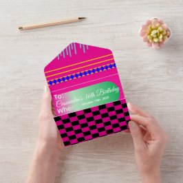 Maximalisme Verjaardag Kleurrijke Geruite Bloemen All In One Uitnodiging