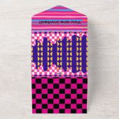 Maximalisme Verjaardag Kleurrijke Geruite Bloemen All In One Uitnodiging (Buitenkant)