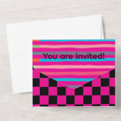 Maximalisme Verjaardag Kleurrijke Geruite Bloemen All In One Uitnodiging (Achterkant)