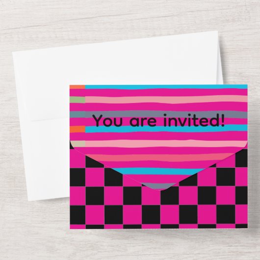 Maximalisme Verjaardag Kleurrijke Geruite Bloemen All In One Uitnodiging (Achterkant)