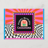 Maximalisme Verjaardag Kleurrijke Geruite Bloemen Briefkaart (Voorkant)