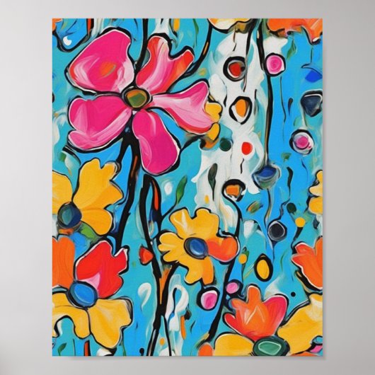 Maximalist Abstracte kleurrijke bloemenschilderij Poster (Voorkant)