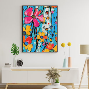 Maximalist Abstracte kleurrijke bloemenschilderij Poster