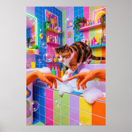 Maximalist Bathroom Wall Art, Calico Cat Poster (Voorkant)