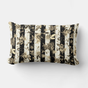 Maximalist Beige Bloemen Zwart Wit Streep Kussen
