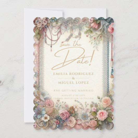 Maximalist Bewaar de datum  Bloemen Scrapbook Kaart (Voorkant)