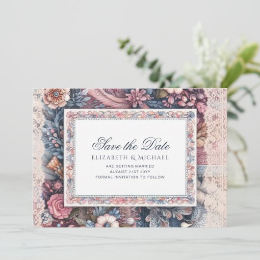 Maximalist Bewaar de datum  Bloemen Scrapbook Kaart (Staand voorkant)