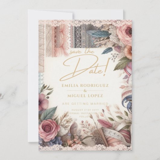 Maximalist Bewaar de datum  Bloemen Scrapbook Kaart (Voorkant)