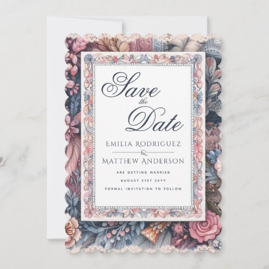 Maximalist Bewaar de datum Bloemen Scrapbook Kaart (Voorkant)