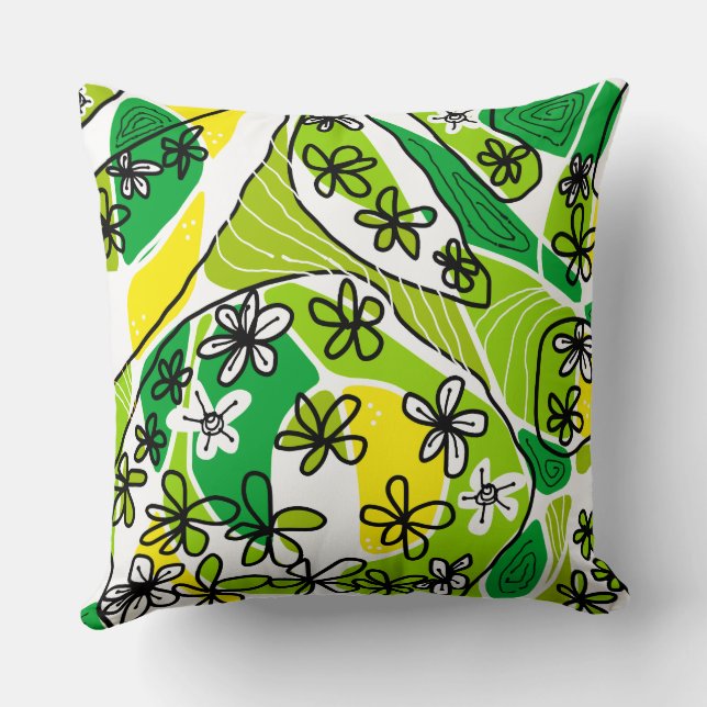 Maximalist Bloemenneuro Art - Groen Geel Wit Kussen (Achterkant)
