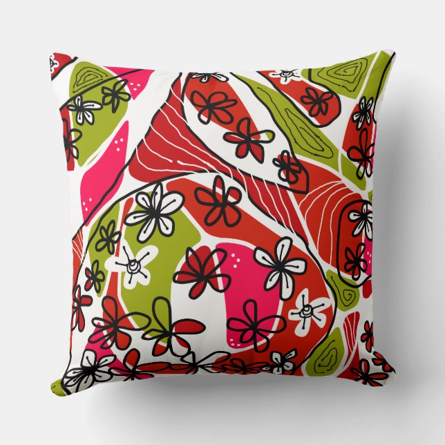 Maximalist Bloemenneuro Art - Rood Groen Wit Kussen (Achterkant)