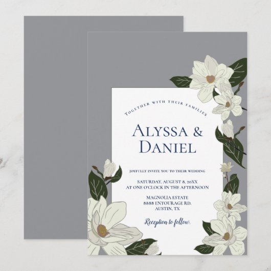 Maximalist Blooms Bold Magnolia Wedding Kaart (Voorkant / Achterkant)