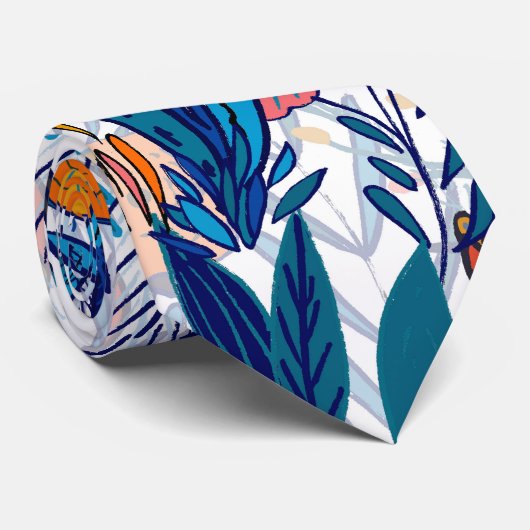 Maximalist Blue Floral Stropdas (Opgerold)