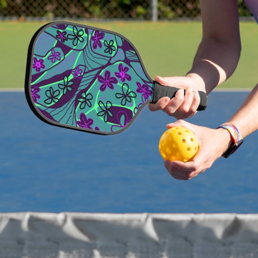 Maximalist Floral Neuro Art - Teal Purple Black Pickleball Paddle (Insitu)