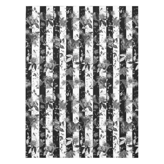 Maximalist Flowers Zwart Wit Streep Tafelkleed (Voorkant)