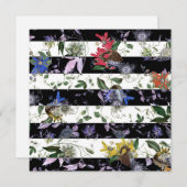 Maximalist  Flowers Zwart Wit Strepen Bedankkaart (Voorkant / Achterkant)