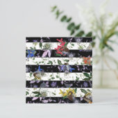 Maximalist  Flowers Zwart Wit Strepen Bedankkaart (Staand voorkant)