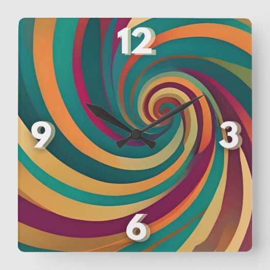 Maximalist Jewel Spiral Swirl Design Statement Vierkante Klok (Voorkant)