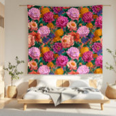 Maximalist Lila en perzik bloeit op roze Fleece Deken