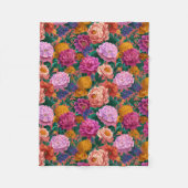 Maximalist Lila en perzik bloeit op roze Fleece Deken (Voorkant)