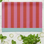 Maximalist Pink & Red Stripe with Turquoise Border Theedoek (Gevouwen)