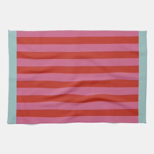 Maximalist Pink & Red Stripe with Turquoise Border Theedoek (Horizontaal)