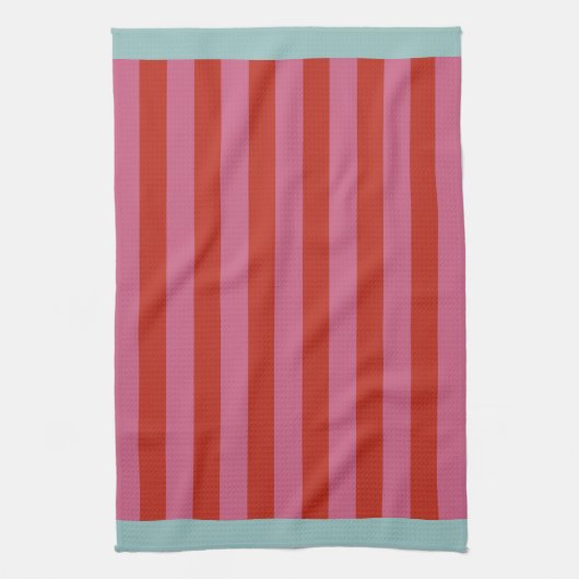 Maximalist Pink & Red Stripe with Turquoise Border Theedoek (Verticaal)