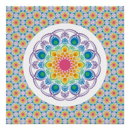 Maximalist Rainbow Floral Fountain Art Deco Fans Perfect Poster