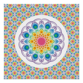 Maximalist Rainbow Floral Fountain Art Deco Fans Perfect Poster