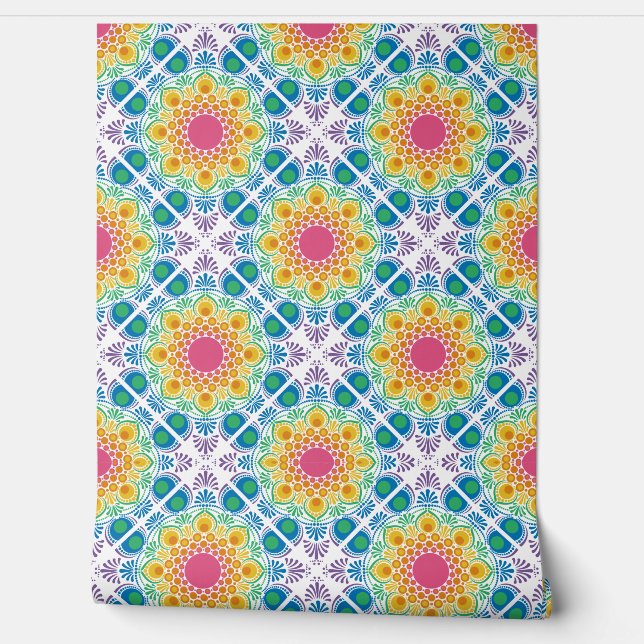 Maximalist Rainbow Floral Fountain Diamond Tegel Behang (Afrollen)